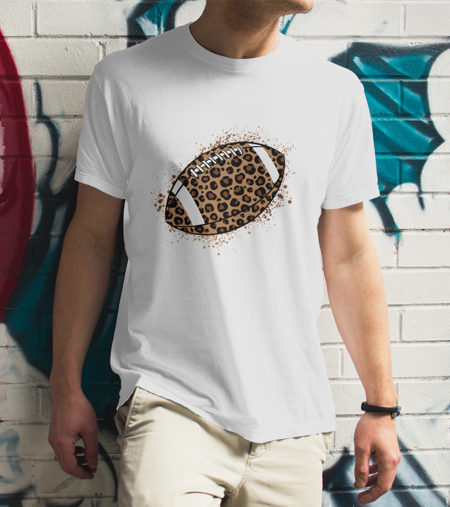 Leopard Print American Football Ball T-Shirt