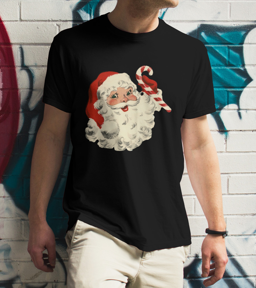 Retro Santa Claus Candy Cane Vintage Christmas T-Shirt