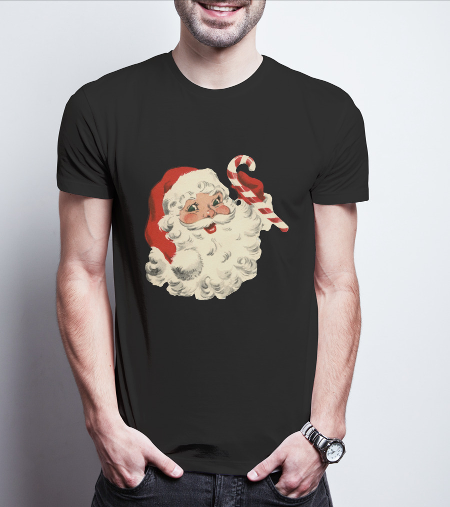 Retro Santa Claus Candy Cane Vintage Christmas T-Shirt