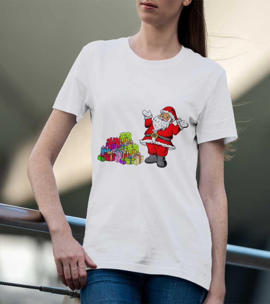 Santa Claus With Colorful Wrapped Gifts T-Shirt