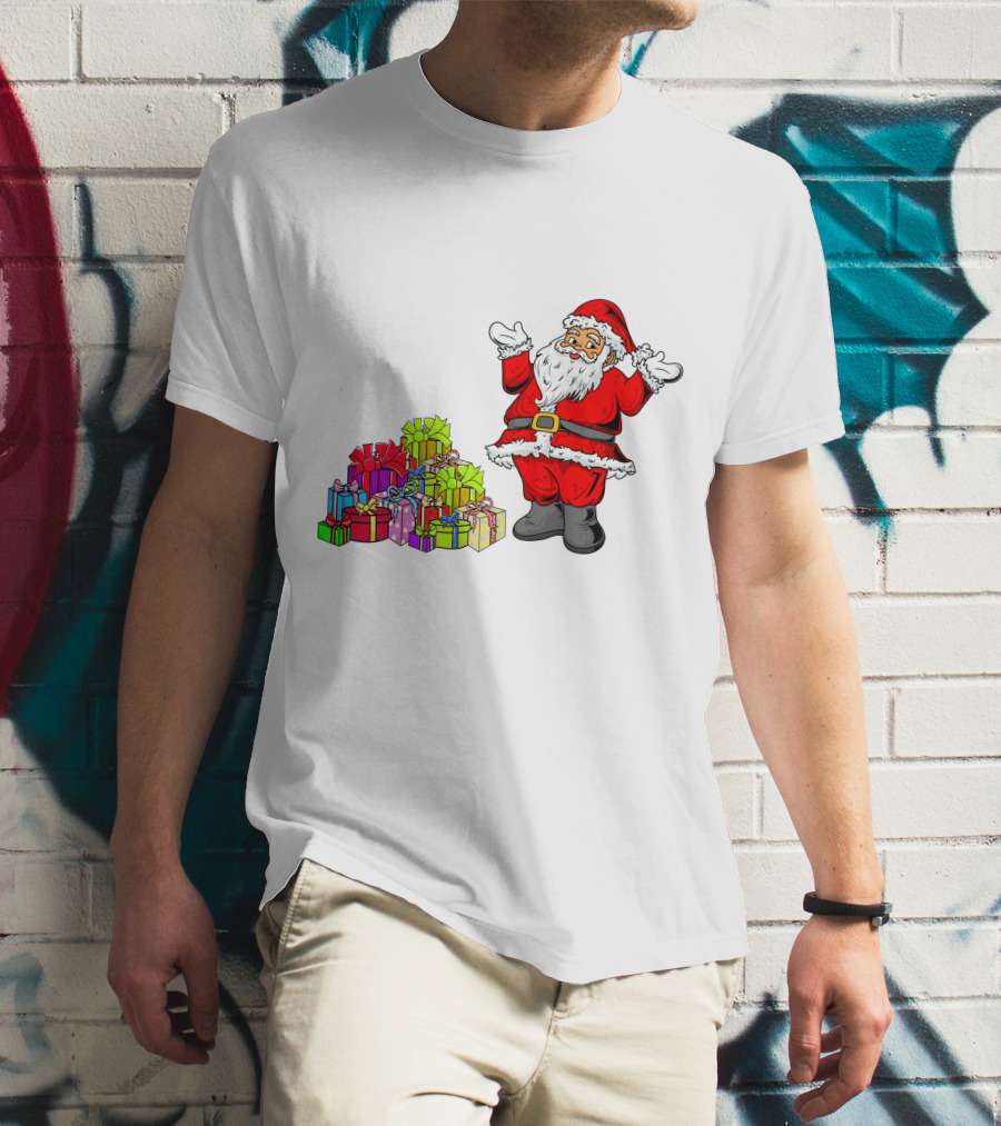 Santa Claus With Colorful Wrapped Gifts T-Shirt