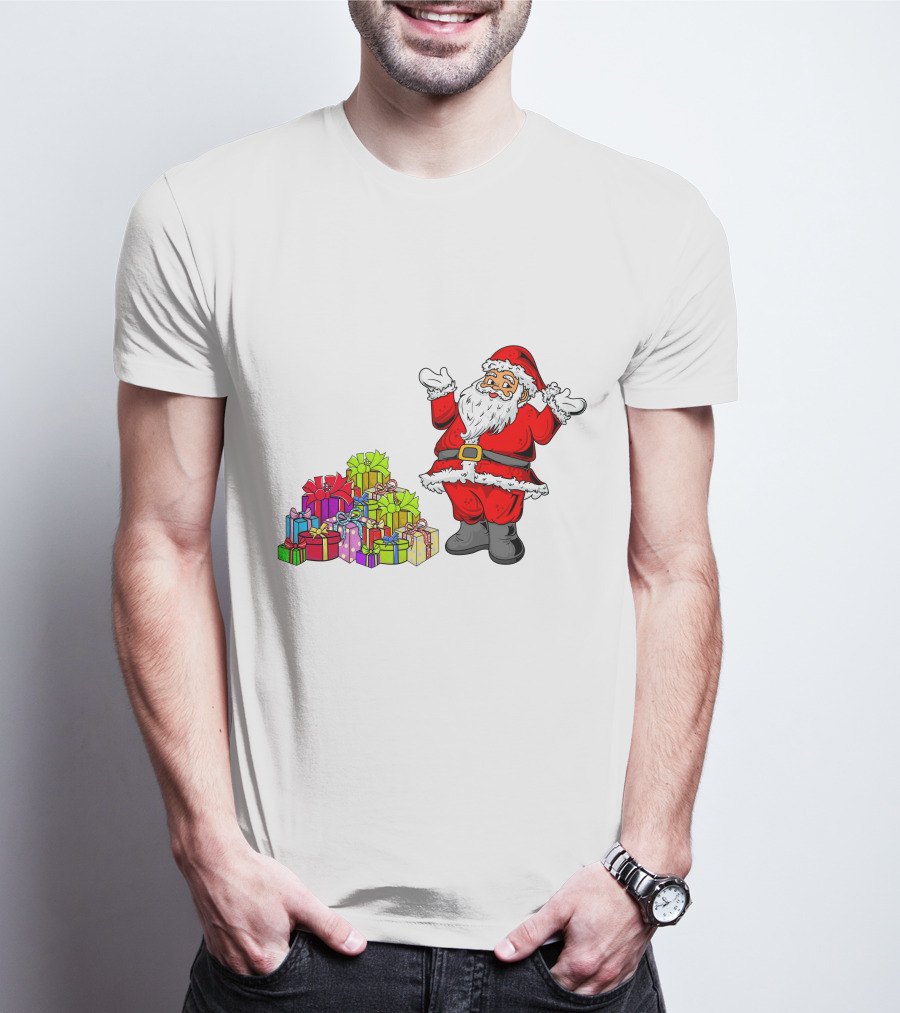 Santa Claus With Colorful Wrapped Gifts T-Shirt