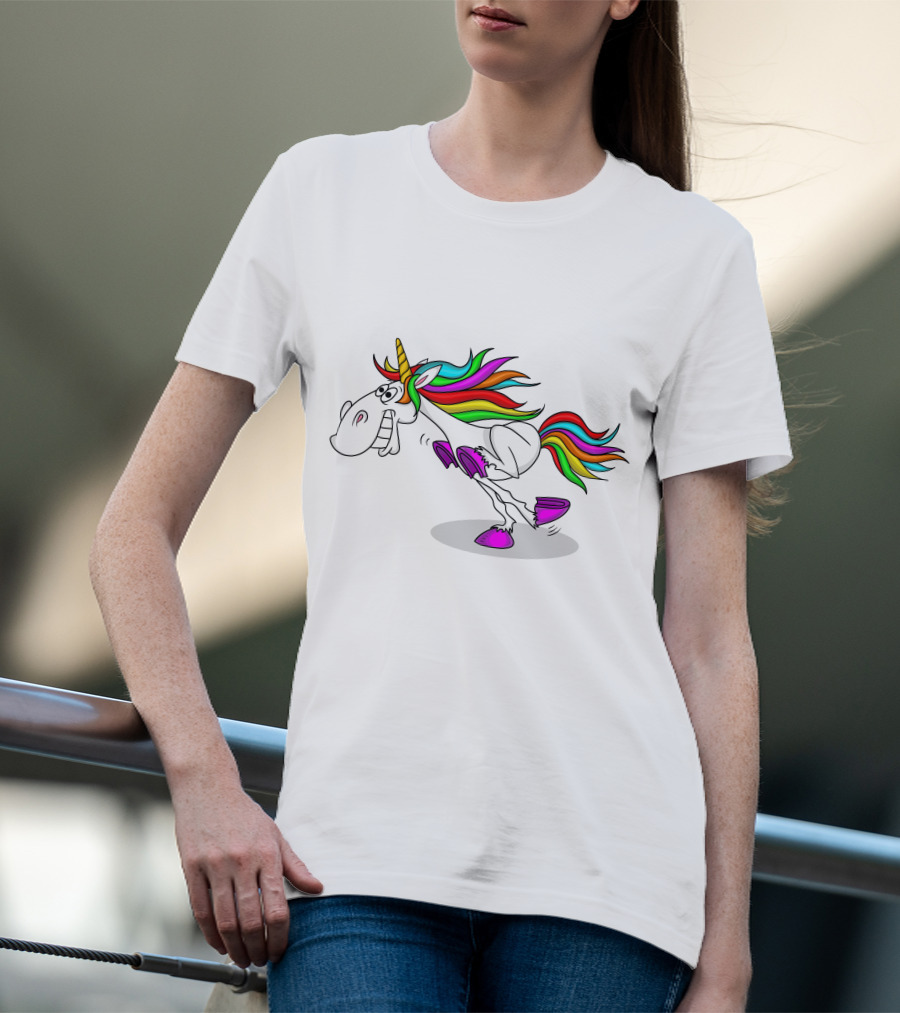 Funny Colorful Running Unicorn With Rainbow Hair T-Shirt