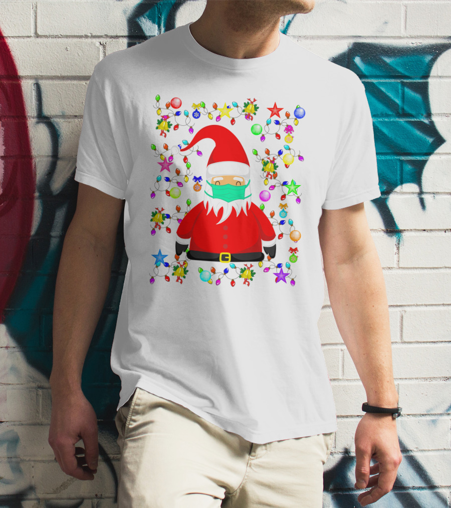 Santa Claus Christmas Mask Ornament Lights T-Shirt
