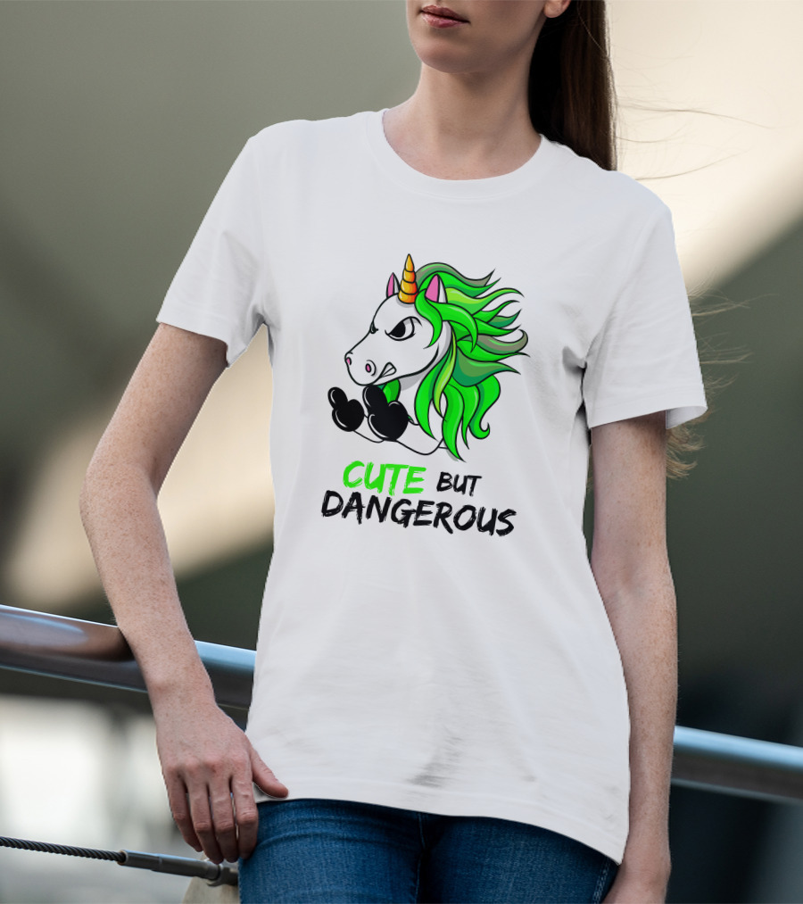 Cute But Dangerous Unicorn Green Hair T-Shirt
