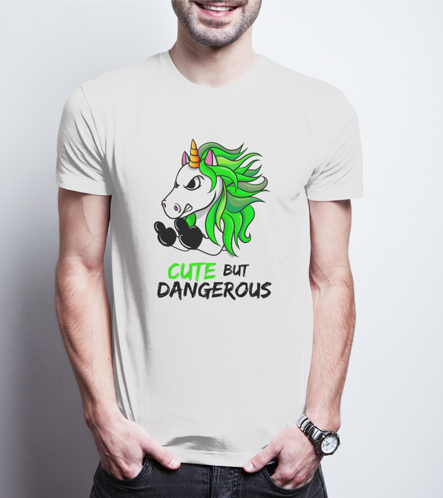 Cute But Dangerous Unicorn Green Hair T-Shirt