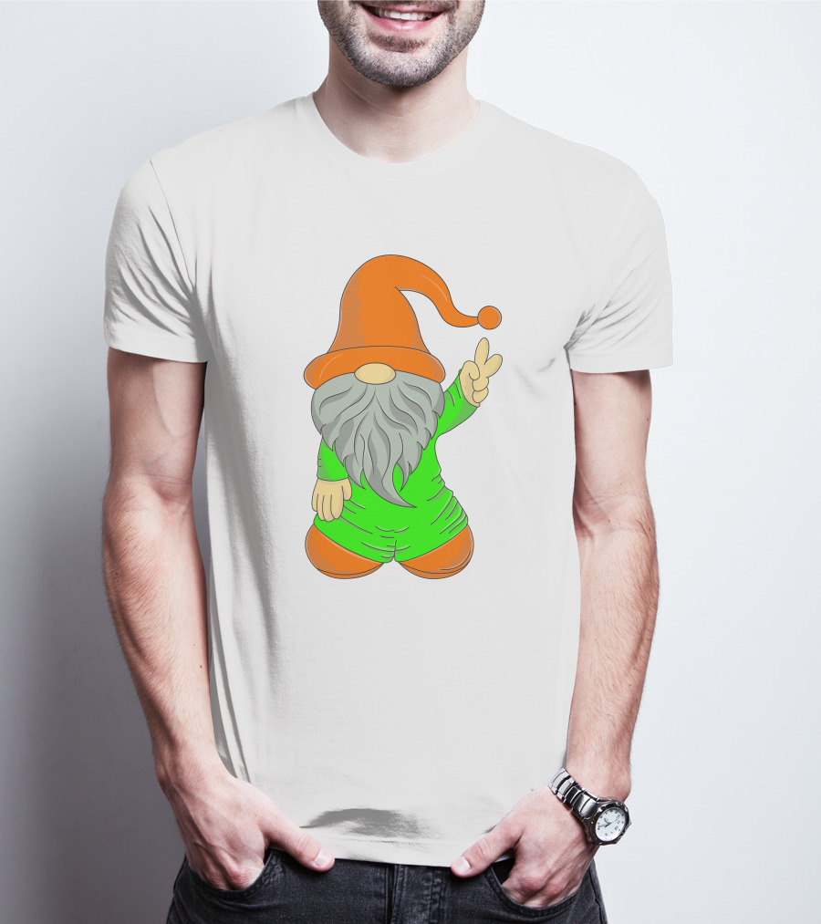 Cute Gnome Say Hi Peace Gesture T-Shirt