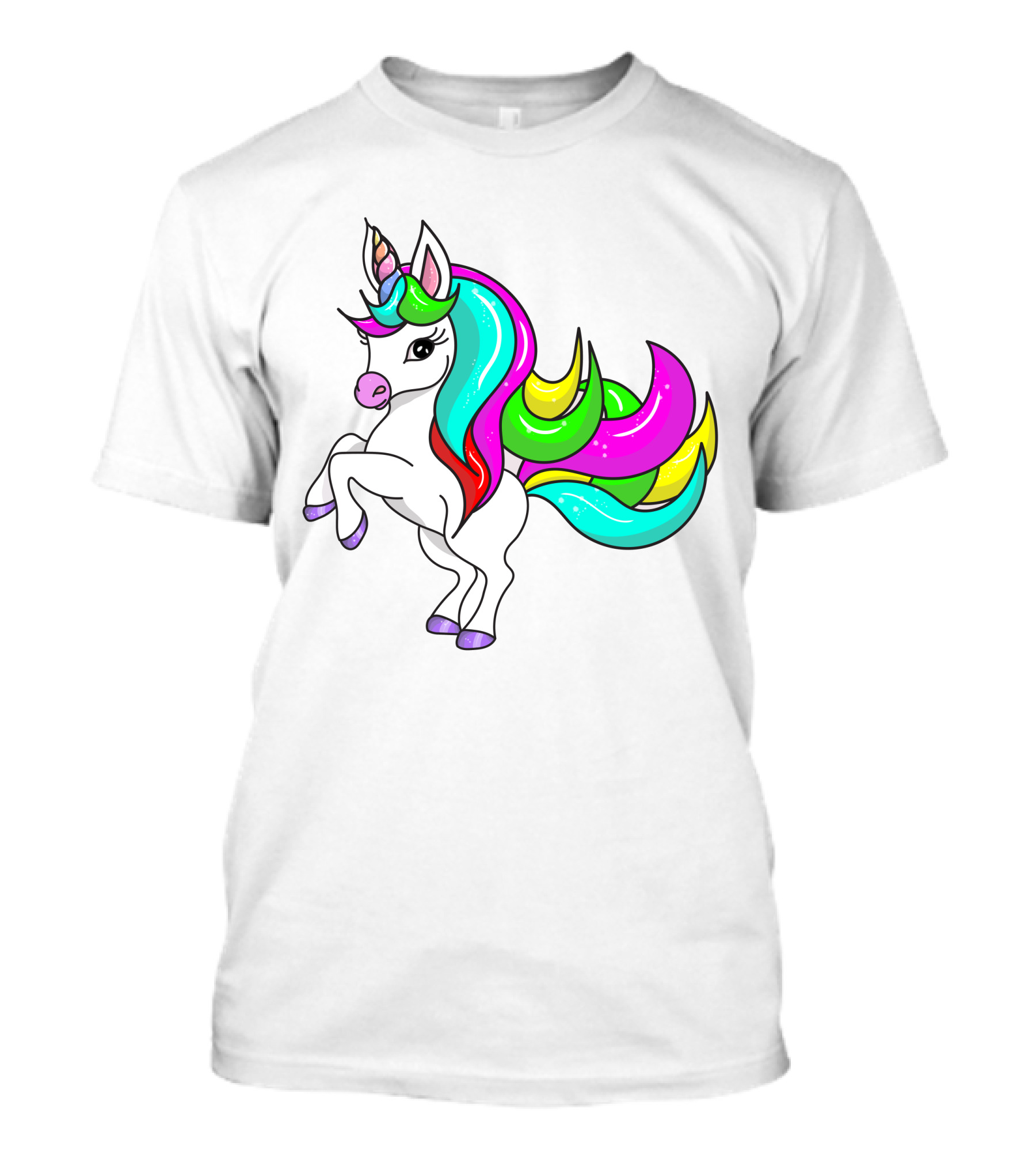 Vibrant Rainbow-Maned Unicorn Charm T-Shirt