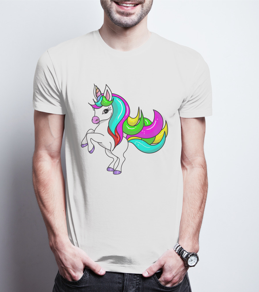 Vibrant Rainbow-Maned Unicorn Charm T-Shirt