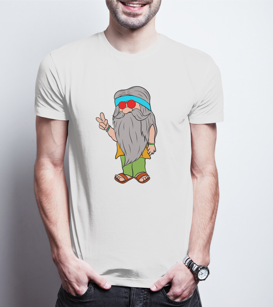Funny Hippie Gnome Peace Sign Retro Vibes T-Shirt