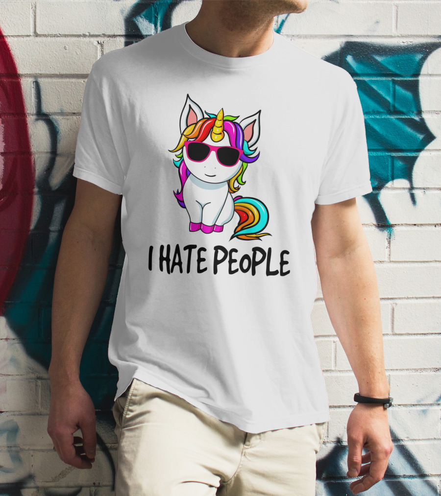 I Hate People Unicorn Rainbow Sunglasses T-Shirt