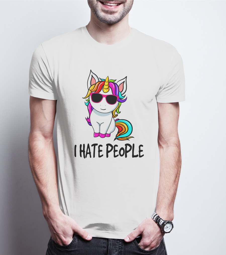 I Hate People Unicorn Rainbow Sunglasses T-Shirt