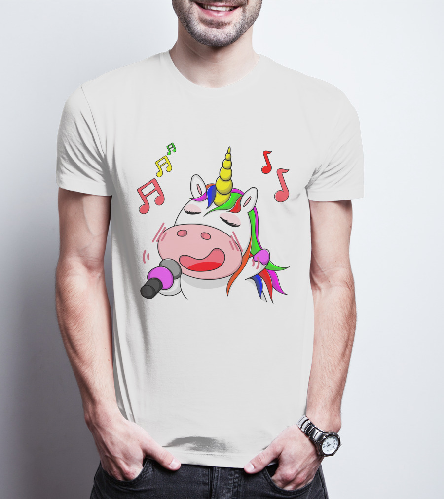 Unicorn Singing With Colorful Microphone And Musical Notes T-Shirt
