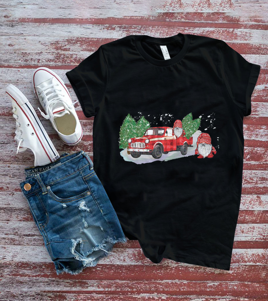 Christmas Tree Farm Red Pickup With Gnomes T-Shirt