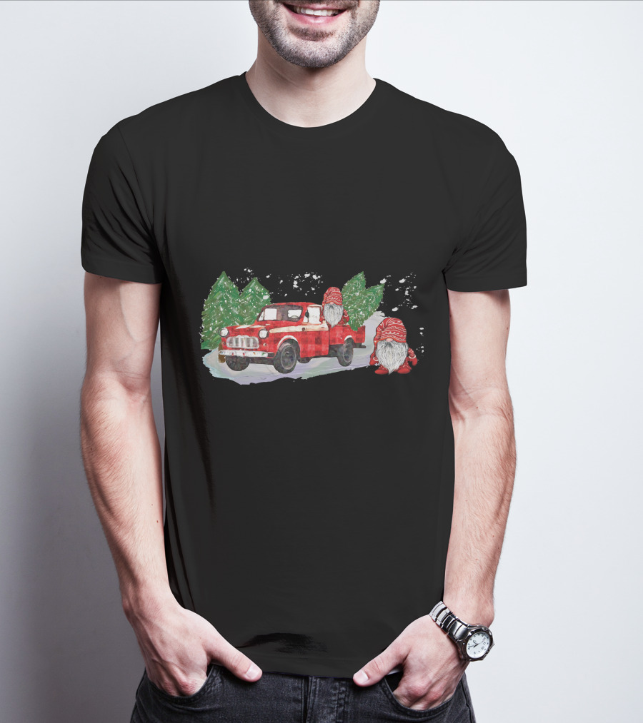 Christmas Tree Farm Red Pickup With Gnomes T-Shirt