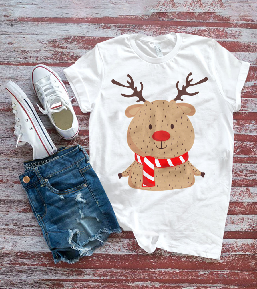 Baby Reindeer In Festive Winter Scarf T-Shirt