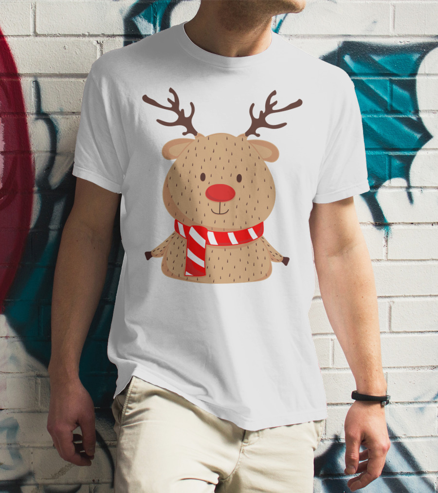 Baby Reindeer In Festive Winter Scarf T-Shirt