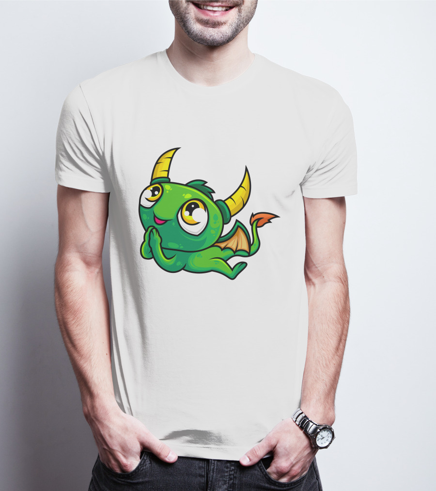 Cute Green Dragon Kawaii Cartoon Character With Horns And Wings T-Shirt
