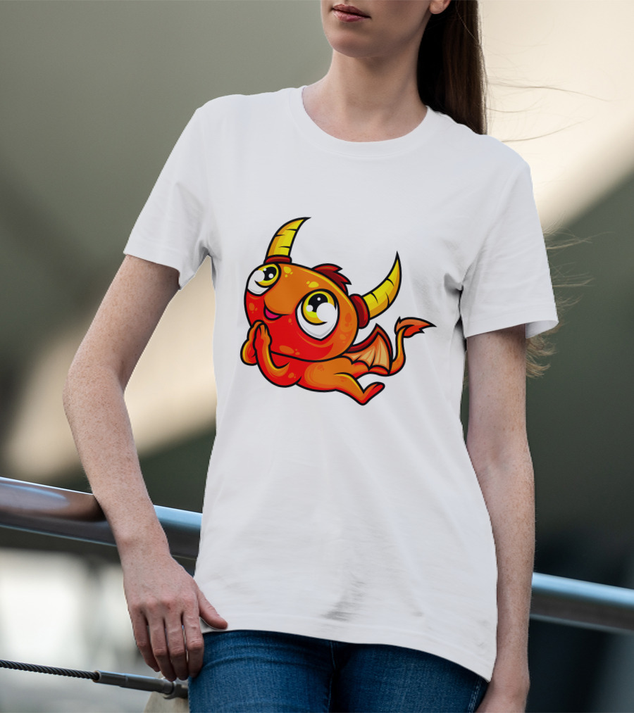 Orange Dragon Cute Cartoon Character With Horns And Wings T-Shirt