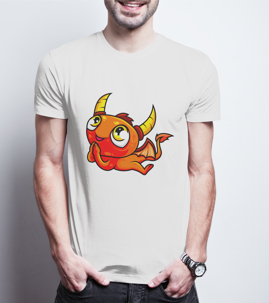 Orange Dragon Cute Cartoon Character With Horns And Wings T-Shirt