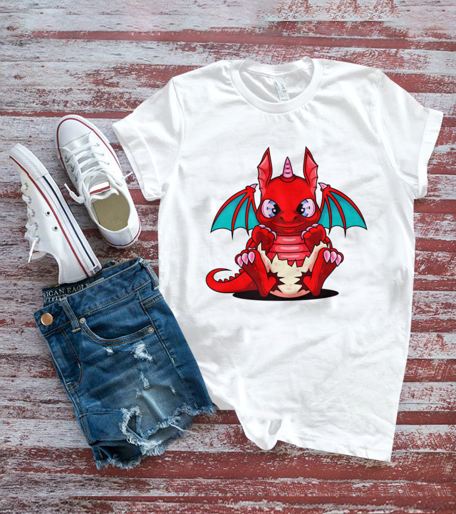 Red Cute Dragon Demon Fantasy Creature T-Shirt