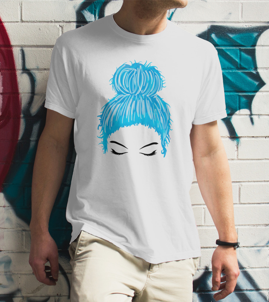 Messy Bun Blue Hair Momlife Trendy Hairstyle Sketch T-Shirt