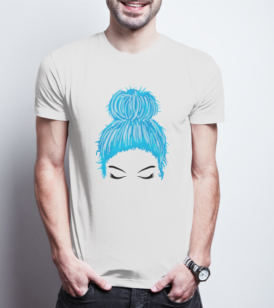 Messy Bun Blue Hair Momlife Trendy Hairstyle Sketch T-Shirt