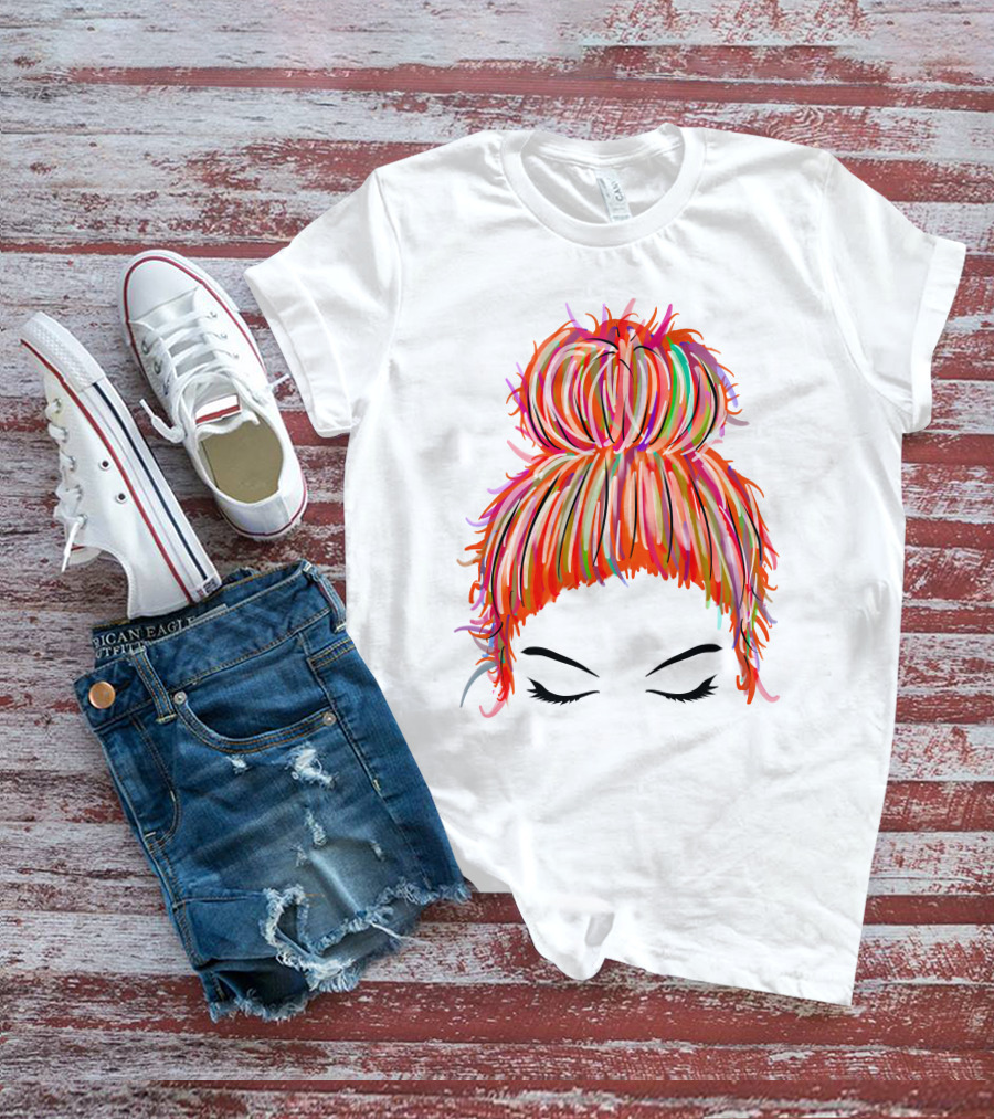 Messy Bun Hair Munlife Colorful Updo T-Shirt