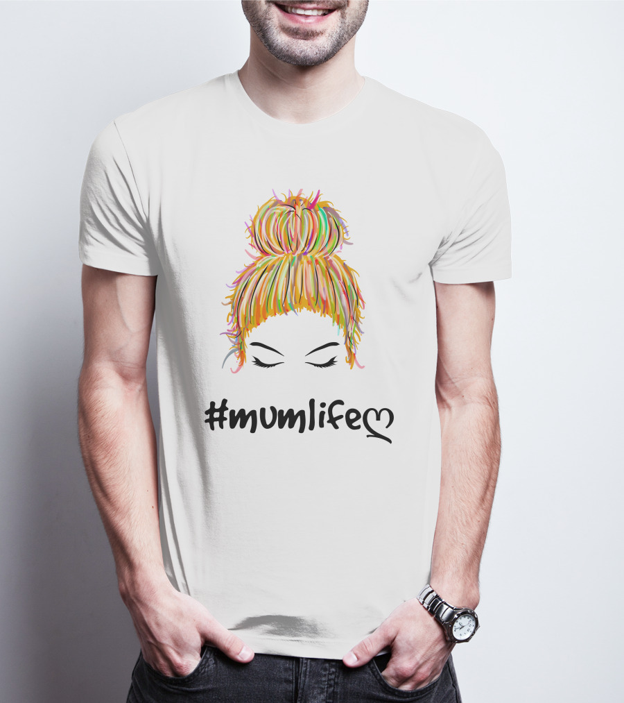 Messy Bun Hair Illustration #Mumlife Heart T-Shirt