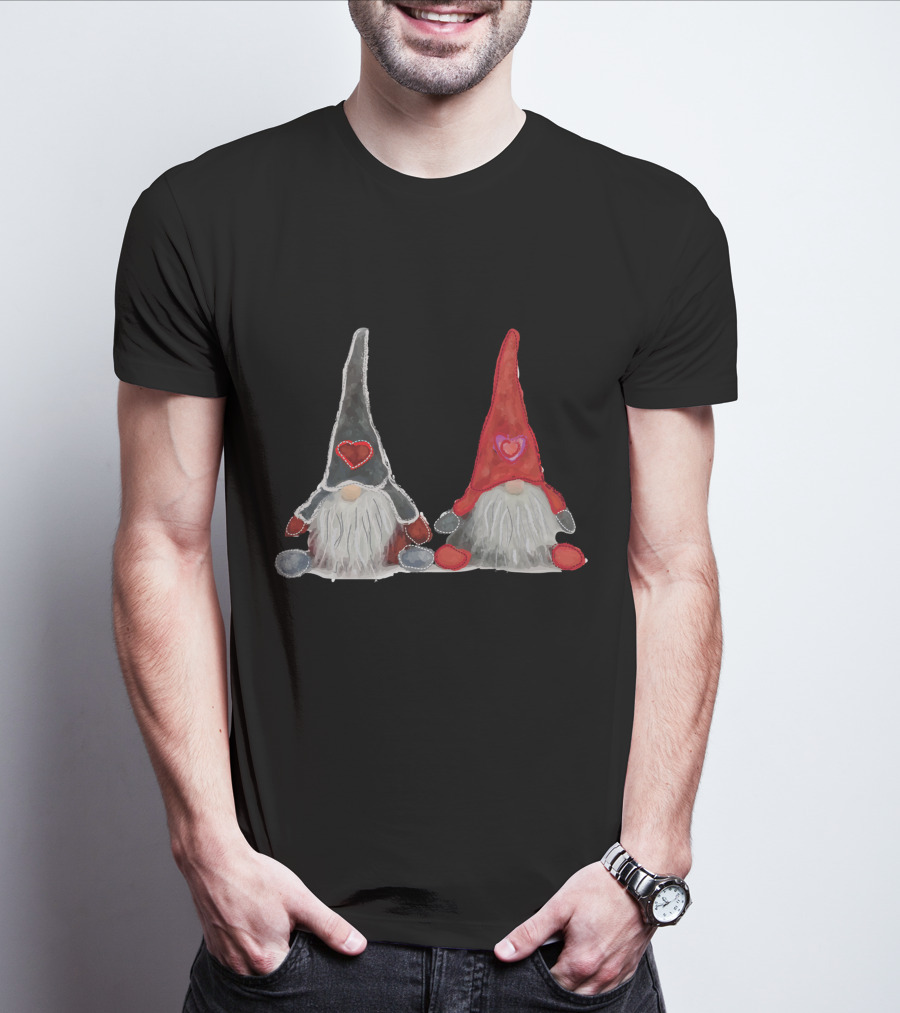 Watercolor Christmas Gnomes With Hearts T-Shirt