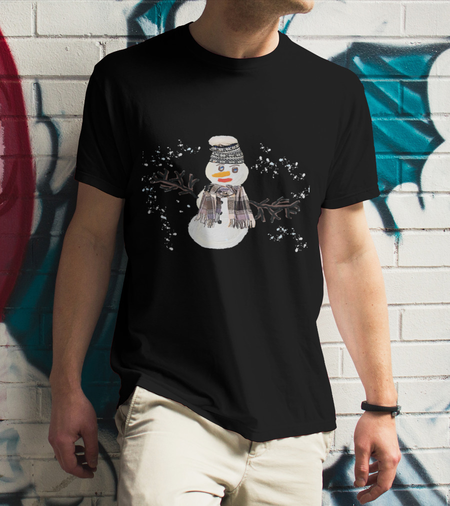 Watercolor Christmas Snowman With Hat And Scarf T-Shirt