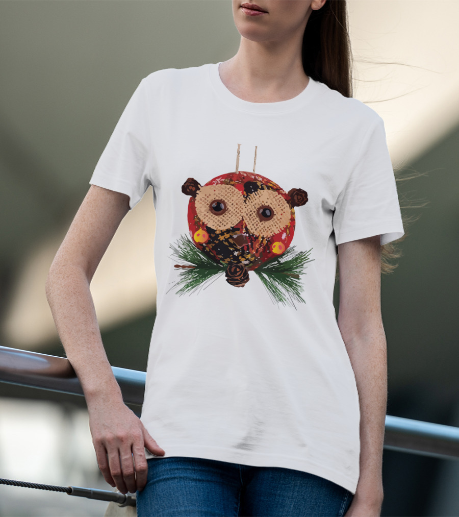 Christmas Ball Ornaments Owl With Pinecones And Greenery T-Shirt