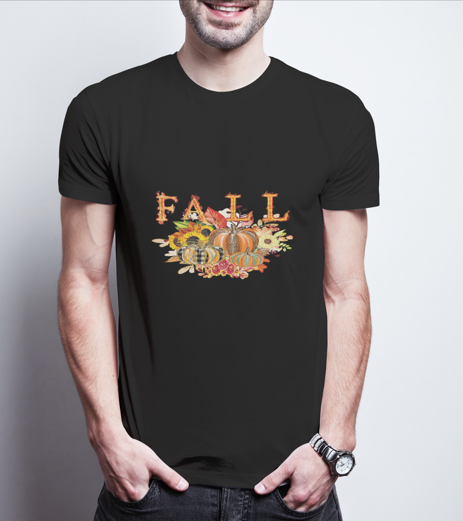 FALL Pumpkin Sunflowers And Leaves Thanksgiving T-Shirt