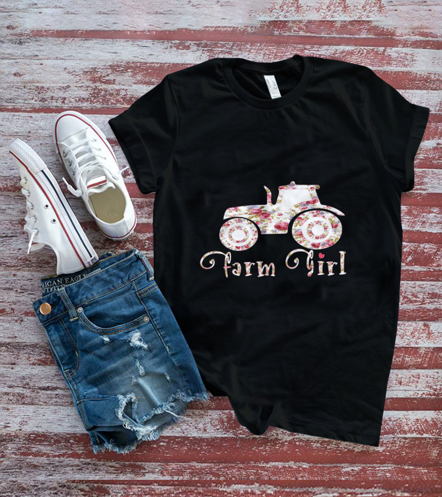 Farm Girl Floral Tractor T-Shirt