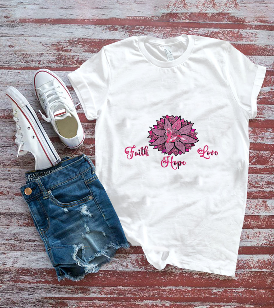 Faith Hope Love Pink Ribbon Leopard Sunflower T-Shirt