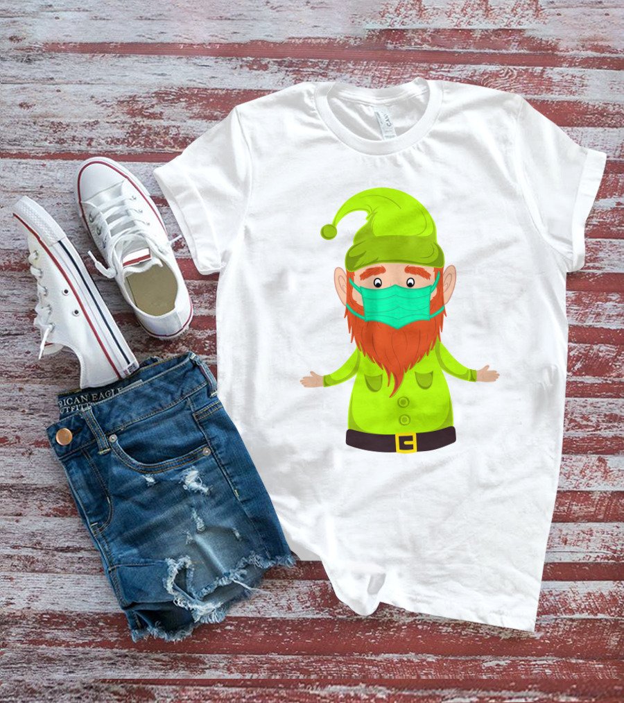 Gnome With Green Hat Wearing Face Mask T-Shirt