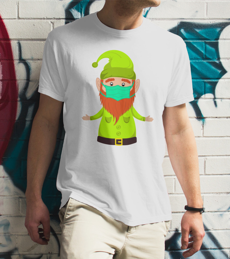 Gnome With Green Hat Wearing Face Mask T-Shirt