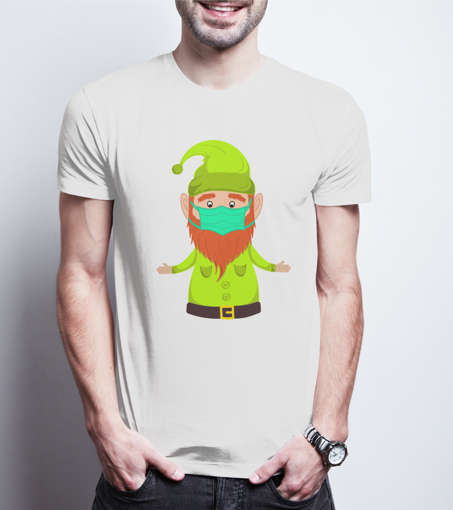 Gnome With Green Hat Wearing Face Mask T-Shirt