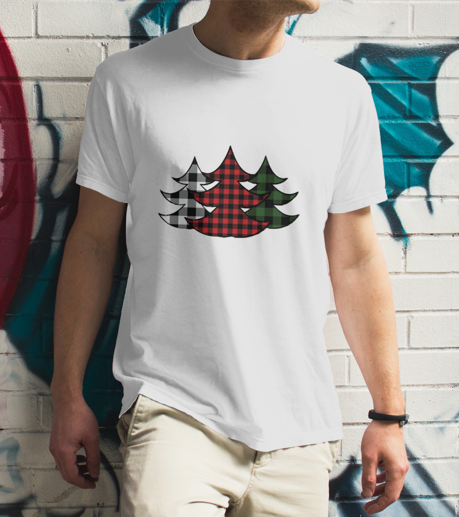 Plaid Christmas Tree Red Green Black White Xmas T-Shirt