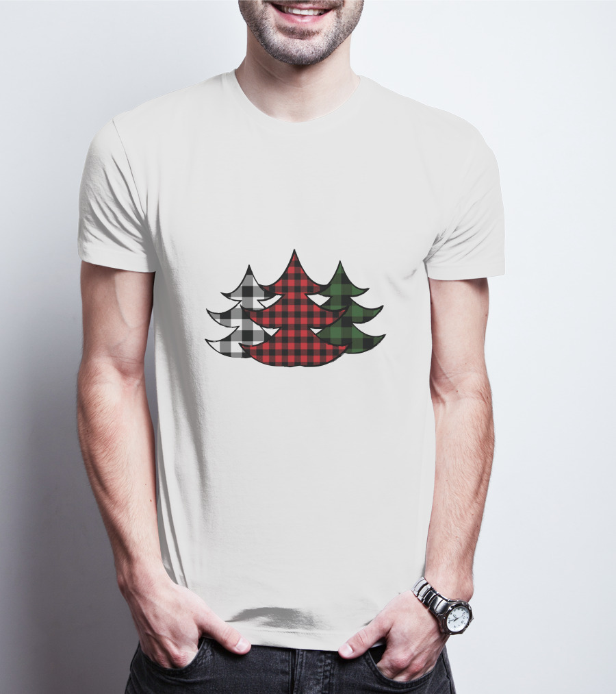 Plaid Christmas Tree Red Green Black White Xmas T-Shirt