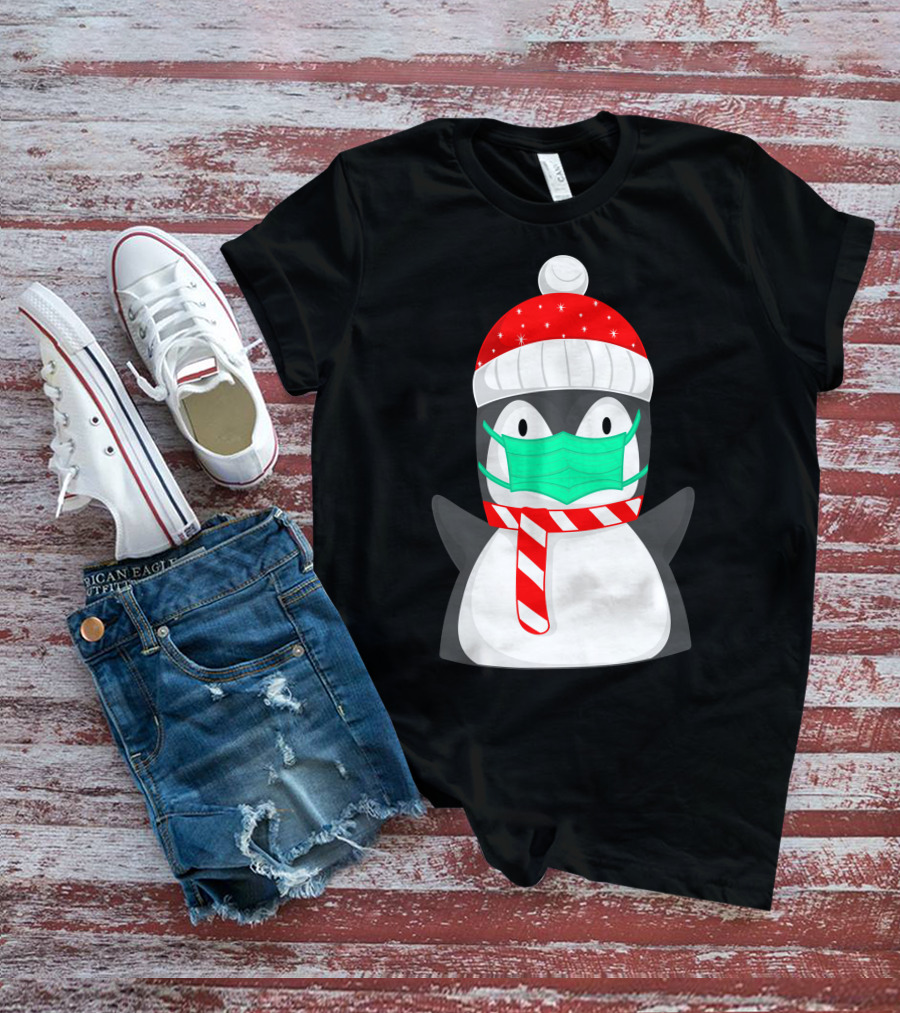 Pineguine Masked Penguin In Winter Hat And Scarf T-Shirt