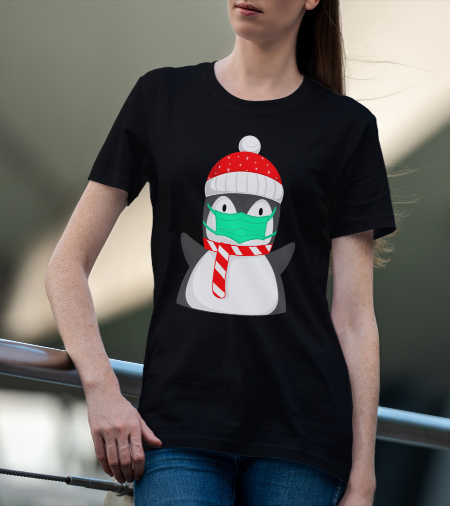 Pineguine Masked Penguin In Winter Hat And Scarf T-Shirt