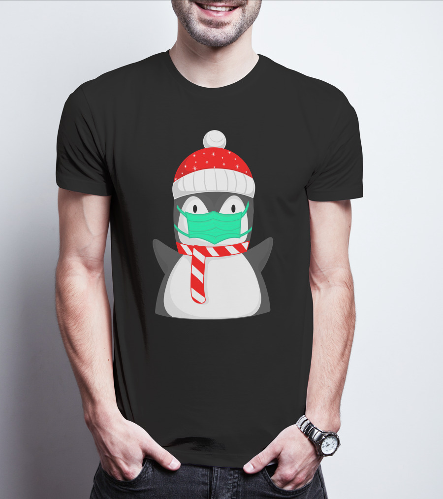 Pineguine Masked Penguin In Winter Hat And Scarf T-Shirt