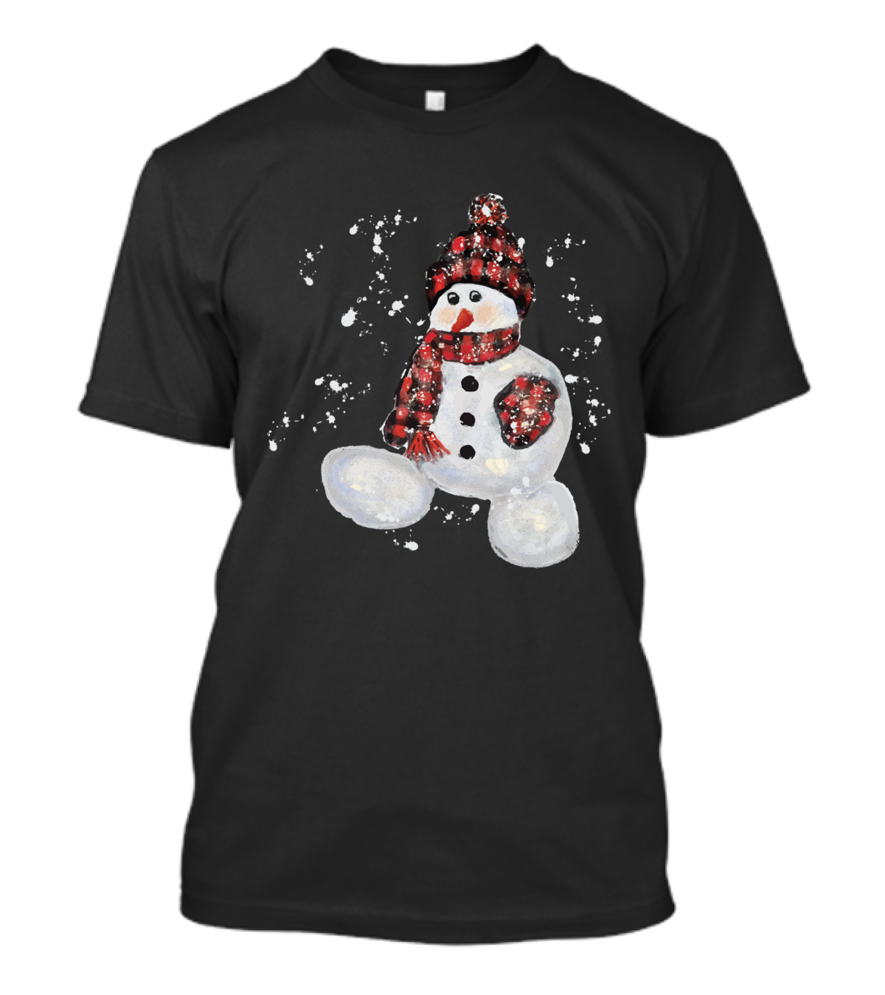 Watercolor Snowman Buffalo Plaid Hat And Scarf With Snowflakes T-Shirt