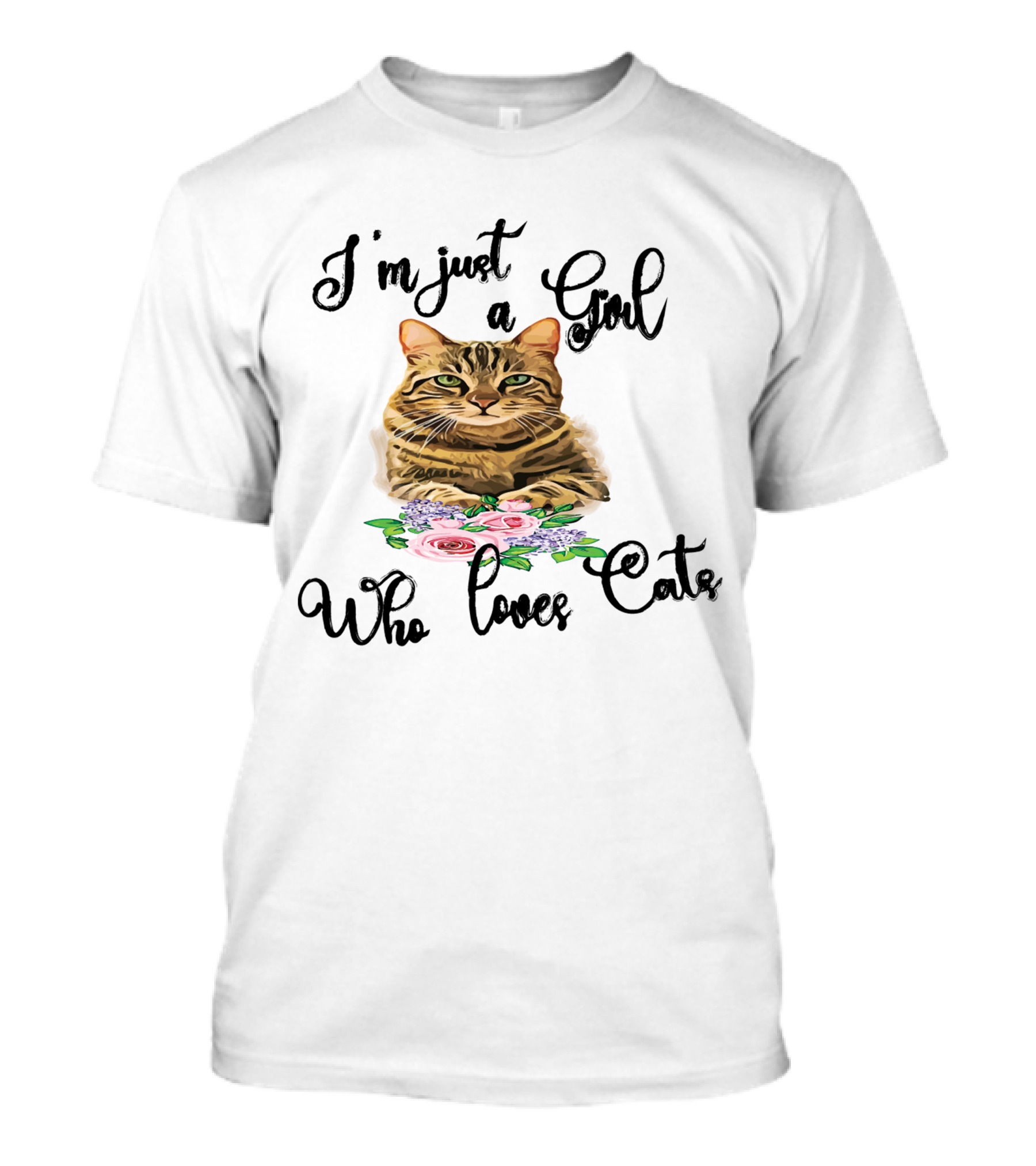 I'm Just A Girl Who Loves Cats With Floral Cat T-Shirt
