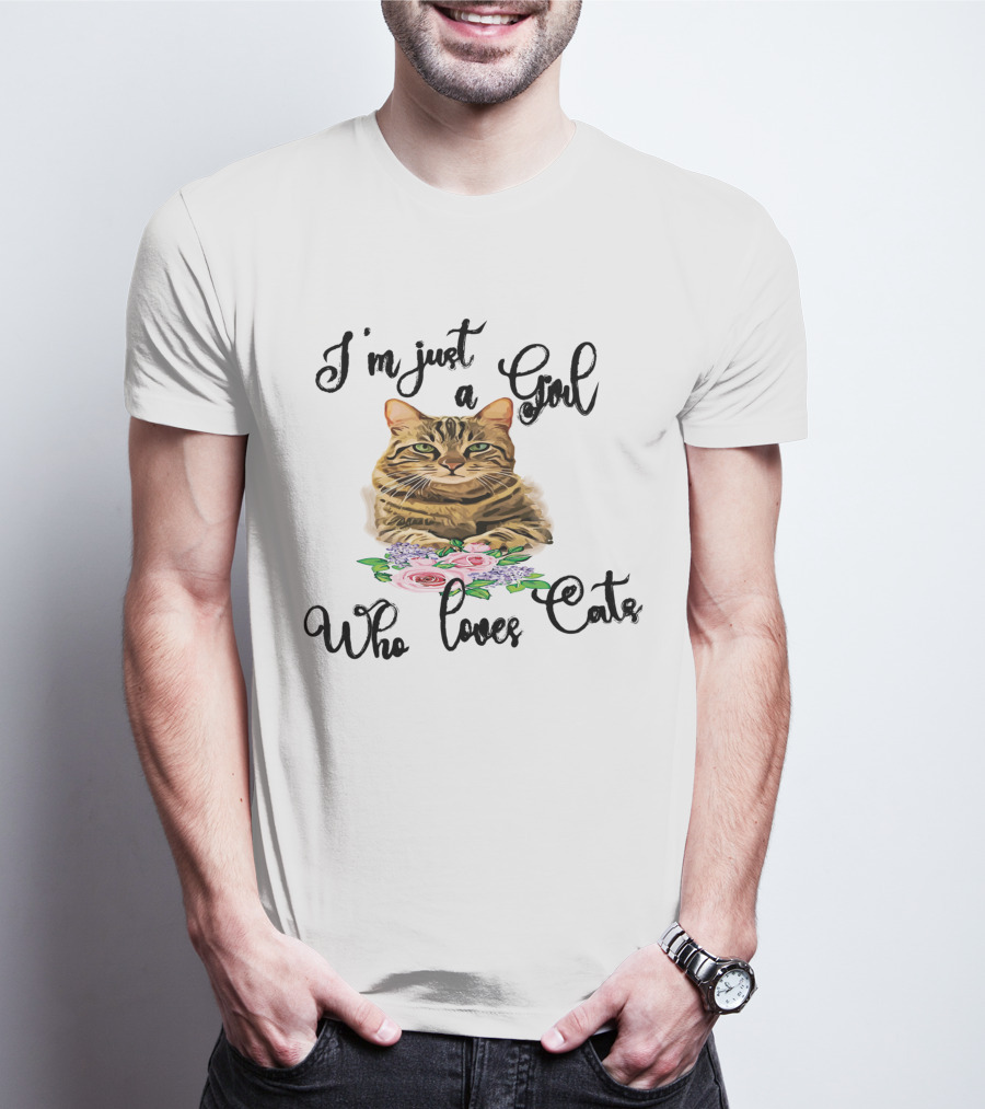 I'm Just A Girl Who Loves Cats With Floral Cat T-Shirt