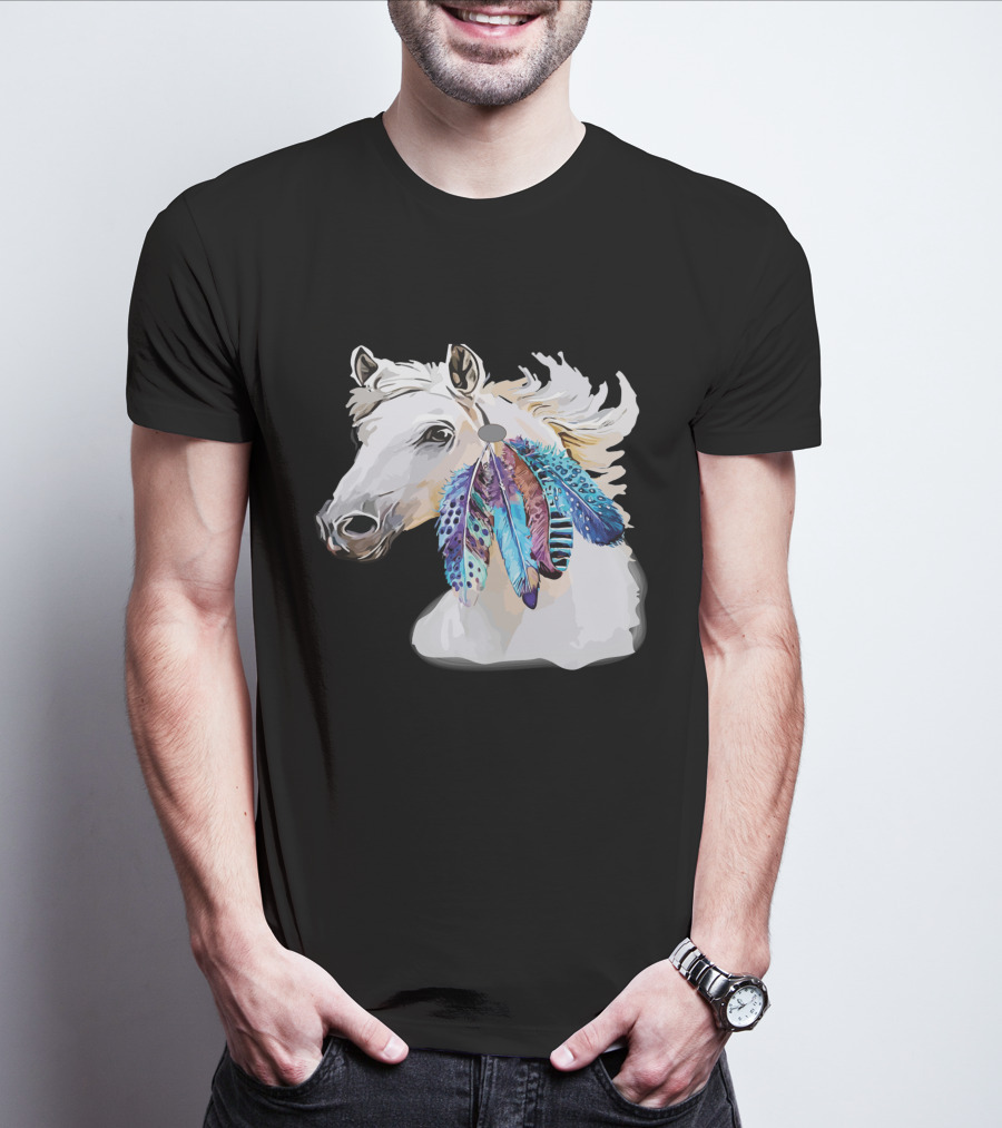 Horse Boho Feathers Vibrant Mane T-Shirt