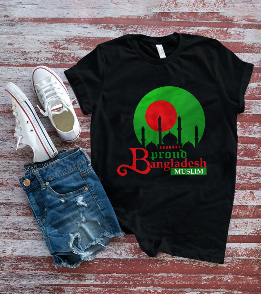 Proud Bangladesh Muslim Mosque Silhouette Flag T-Shirt