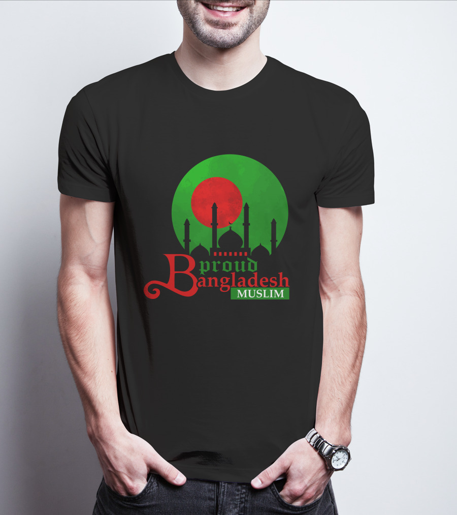 Proud Bangladesh Muslim Mosque Silhouette Flag T-Shirt