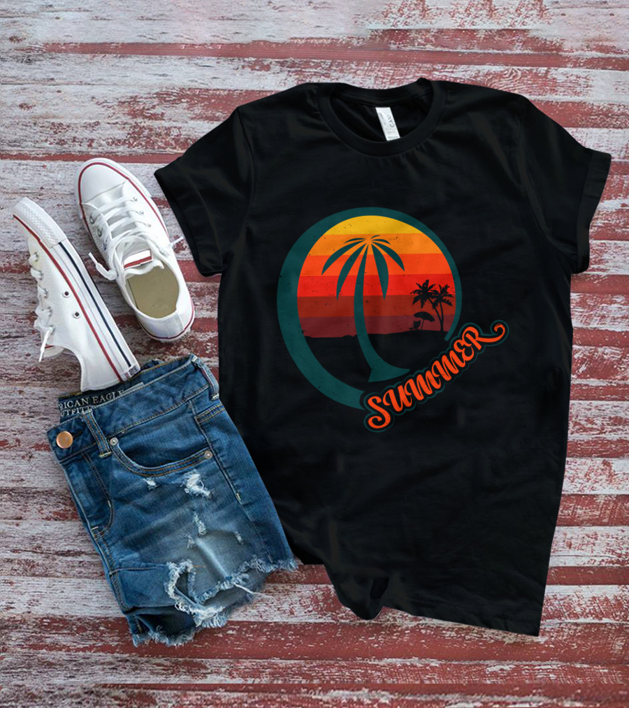 Summer Palm Sunset Beach Scene T-Shirt
